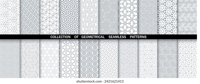 Conjunto geométrico de patrones blancos y grises sin soldadura. Gráficos vectoriales simples.