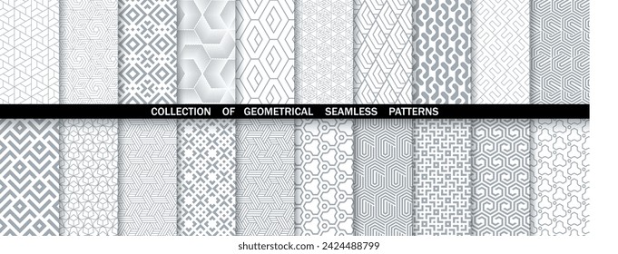 Geometric set of seamless gray and white patterns. Simple vector graphics.