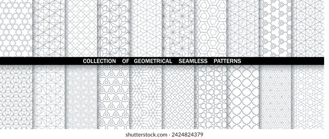 Geometric set of seamless gray and white patterns. Simple vector graphics.