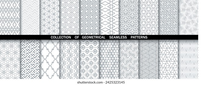 Geometric set of seamless gray and white patterns. Simple vector graphics.