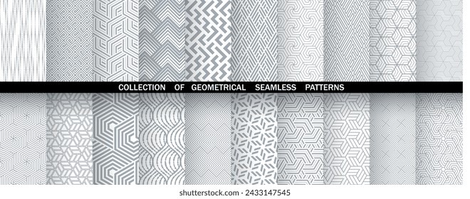 Geometric set of seamless gray and white patterns. Simple vector graphics.