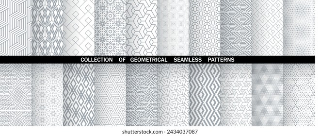 Conjunto geométrico de patrones en gris y blanco sin fisuras. Gráficos vectoriales simples.