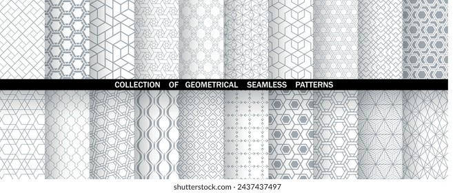 Geometric set of seamless gray and white patterns. Simple vector graphics