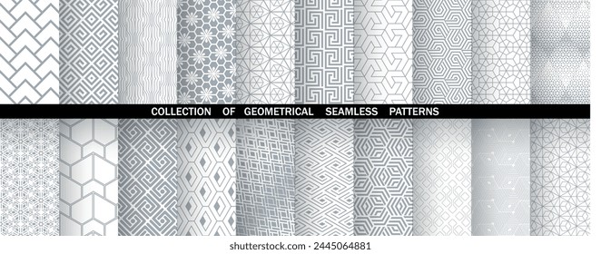 Conjunto geométrico de patrones en gris y blanco sin fisuras. Gráficos de Vector simples