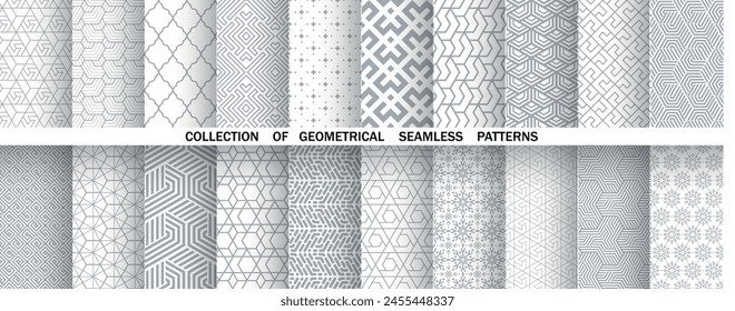 Geometric set of seamless gray and white patterns. Simple vector graphics