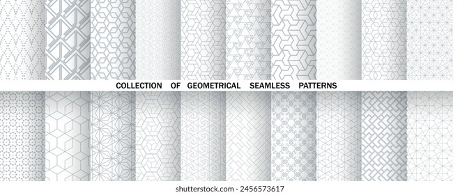 Geometric set of seamless gray and white patterns. Simple vector graphics