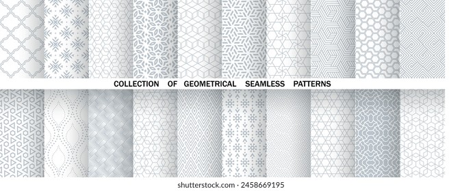 Geometric set of seamless gray and white patterns. Simple vector graphics