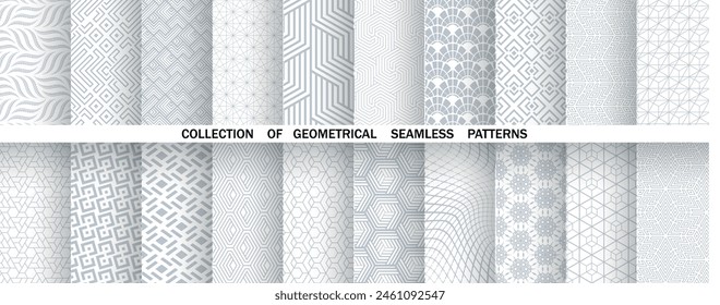 Geometric set of seamless gray and white patterns. Simple vector graphics