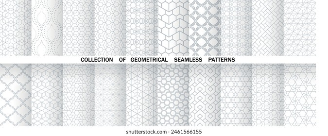 Conjunto geométrico de patrones en gris y blanco sin fisuras. Gráficos de Vector simples