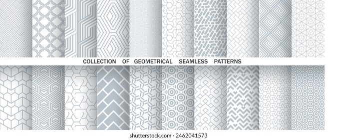 Conjunto geométrico de patrones en gris y blanco sin fisuras. Gráficos de Vector simples