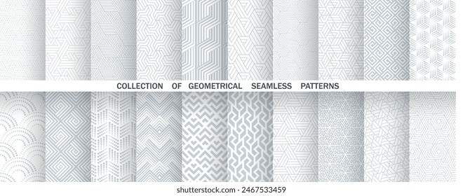 Conjunto geométrico de patrones en gris y blanco sin fisuras. Gráficos de Vector simples