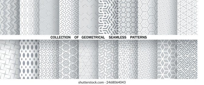 Geometric set of seamless gray and white patterns. Simple vector graphics