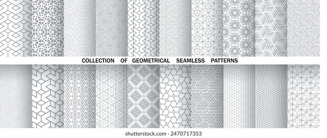 Geometric set of seamless gray and white patterns. Simple vector graphics