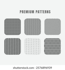 Geometric set of seamless gray and white patterns. Simple vector graphics. Vector seamless patterns collection. Set of cute backgrounds with modern minimal labels. Abstract geometric floral textures.