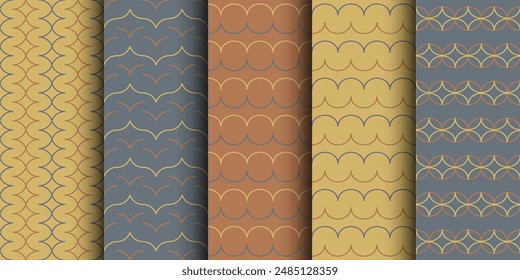 Conjunto geométrico de patrones de color gris, amarillo y naranja sin costuras. Gráficos abstractos simples del Vector del color