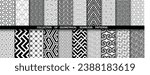 Geometric set of seamless round, black and white patterns. Simple vector graphics