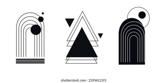 un conjunto geométrico de formas, línea, arco iris, punto. dibujado a mano en un estilo minimalista. un elemento moderno aislado en un fondo blanco. ilustración de arte vectorial de objeto para impresión, pancarta, postal. 