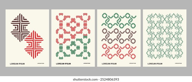 Conjunto geométrico de Formas hexagonales cuadradas y líneas abstractas en estilo de los años 20, que estaba de moda en ese momento, con colores retro.