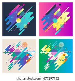 Geometric set vector pattern, memphis style pattern, trendy vector background with various objects