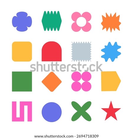 Geometric set y2k geometric shape brutalism abstract colorful vector minimal modern for branding and web. For posters with logos and media by designers or studios.