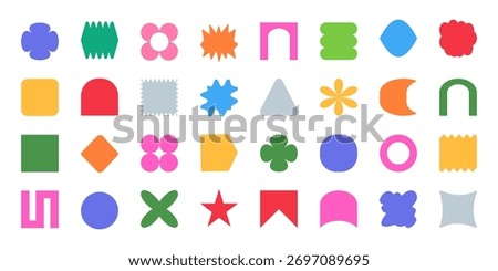 Geometric set y2k geometric shape brutalism abstract colorful vector minimal modern for branding and web. For posters with logos and media by designers or studios.