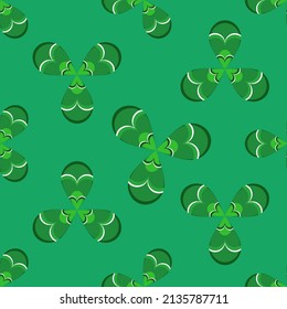 Geometric Shamrocks 3 leaf seamless pattern background. Vector clover pattern for Saint Patrick's Day holiday design.