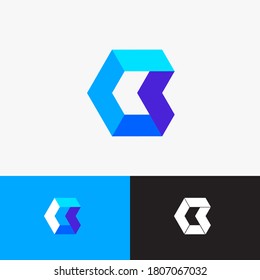 Geometric shape with arrow. Origami logo. Hexagon and arrow like bent strip. Logo for transportation, shipping, delivery. Impossible shape.