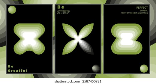 Geometric shape artwork backed by the symbol rush Series. Mainly for the poster postcards, Sci-fi retro look with the greenies color and back with the green multiple step gradient background. 