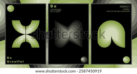 Geometric shape artwork backed by the symbol rush Series. Mainly for the poster postcards, Sci-fi retro look with the greenies color and back with the green multiple step gradient background. 