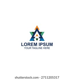 Geométrica Una forma con capas azules, verdes y naranjas que forman un moderno logotipo simétrico.