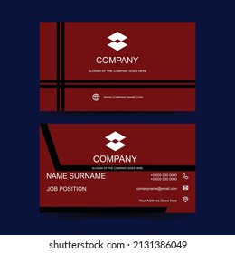 Geometric Shape Business Card Design Template With Black  Reddish Color Background