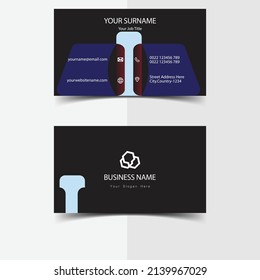 Geometric Shape Business Card Design Template With Blue  Black Color Background