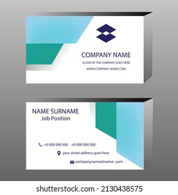 geometric shape business card templet with white  blue background