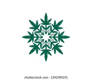 geometric shape of cannabis leaf becoming snow flake symbol