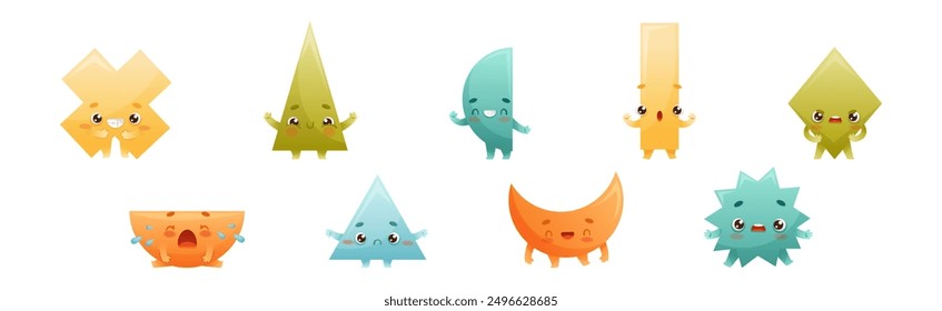 Geometric Shape Character with Different Face Expression and Emotion Vector Set