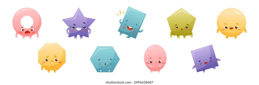 Geometric Shape Character with Different Face Expression and Emotion Vector Set