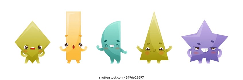 Geometric Shape Character with Different Face Expression and Emotion Vector Set