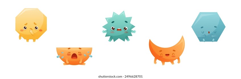 Geometric Shape Character with Different Face Expression and Emotion Vector Set