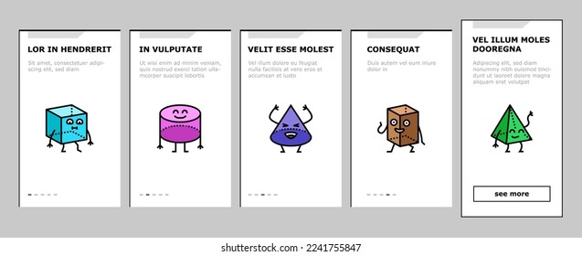 geometric shape character onboarding mobile vector. triangle circle, square abstract, cute funny rectangle, figure face, education basic geometric shape character Illustration