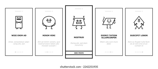 geometric shape character onboarding mobile vector. triangle circle, square abstract, cute funny rectangle, figure face, education basic geometric shape character Illustration