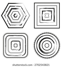 Geometric shape collection. Abstract circle set. Hexagon square Vector. Outline grunge texture.