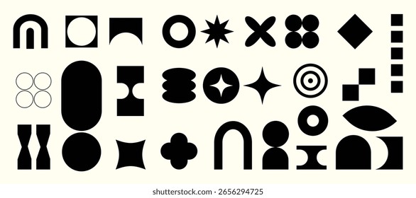 Geometric Shape Collection. Abstract, Retro, Tech, Bauhaus Vector Elements. retro y2k shape design element