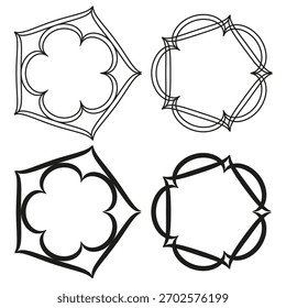 Geometric shape collection. Five outline elements. Abstract Vector forms. Simple polygon set.