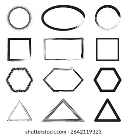 Geometric shape collection. Polygon and curve outline. Abstract vector form. Simple black elements.