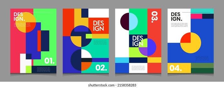 Colección vectorial de fondo de póster abstracto de forma geométrica colorida. Banner de informe de presentación, revista, medios sociales, arte de álbum creativo, plantilla de diseño editable de portada.