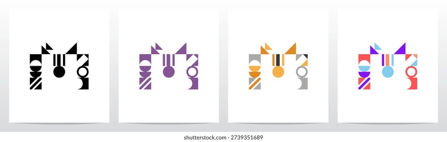 Geometric Shape Combination Mosaic Tiling Composition Letter Initial Logo Design M