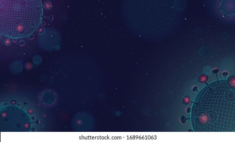 Geometric Shape of Deadly Corona Virus Flying in the Dark, Blue coronavirus with Red pulse Background Concept