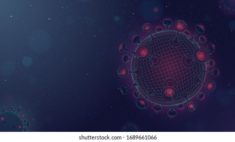 Geometric Shape of Deadly Corona Virus Flying in Space, Blue Coronavirus with Red Pulse Background Concept