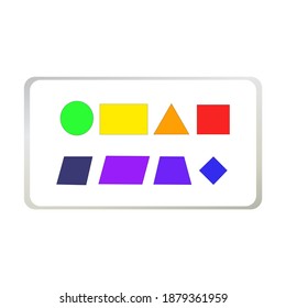 El diseño geométrico con la combinación de colores verde, amarillo, rojo y violeta es perfecto para tu negocio.