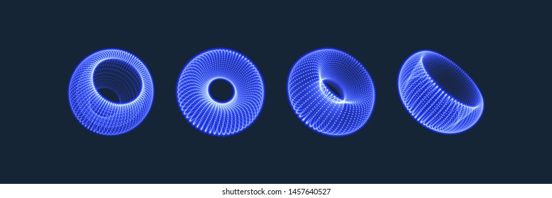 Geometric shape for design. The torus consisting of points. Molecular grid. 3d technology style. Vector illustration.